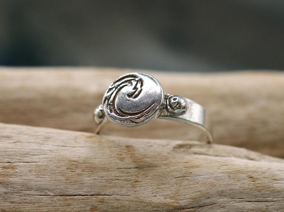 Coin Ring, Sterling Silver, Wave, Ocean Themed, Antiqued