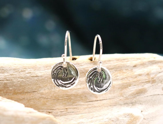 Sterling and Fine Silver Antiqued Wave Disk Earrings