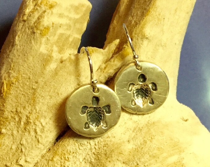 Sterling and Fine Silver Antiqued Turtle Disk Earrings