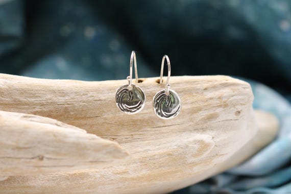 Sterling and Fine Silver Antiqued Wave Disk Earrings