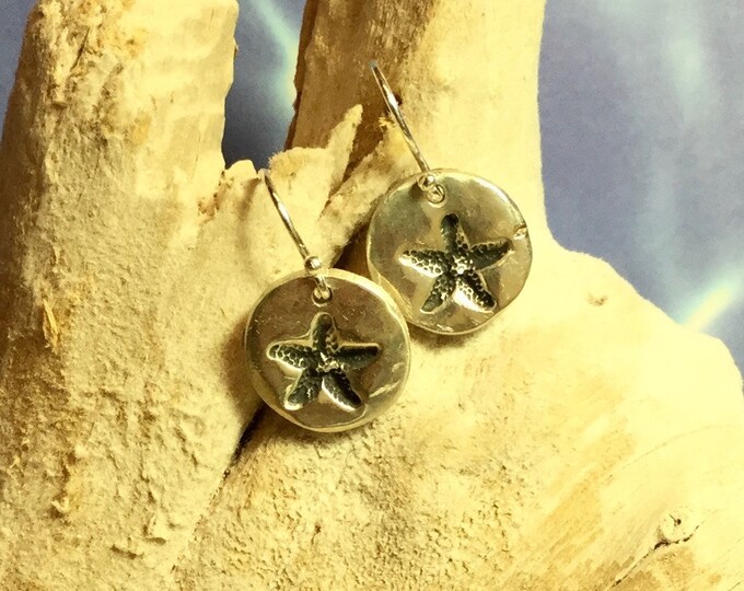 Sterling and Fine Silver Antiqued Starfish Disk Earringss