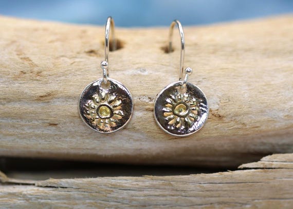 Sterling Silver with Painted 22k Gold Sun Earring
