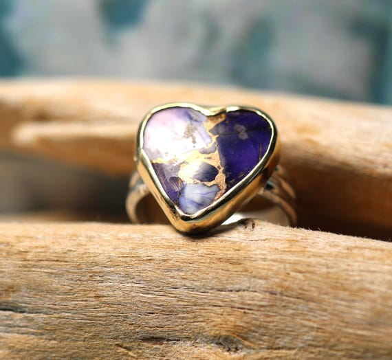 Sterling Silver Ring: Purple Dahlia Stone Heart Bezel (Size 6)