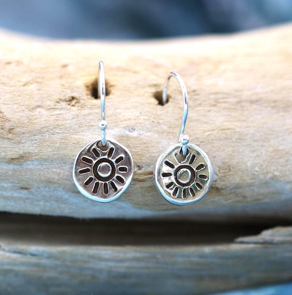 Handcrafted Earrings• Sterling Silver • Precious Metal Clay • Antiqued Sun Design