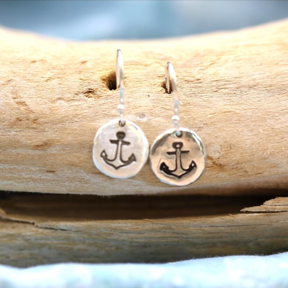 Coin Hook Earrings • Sterling Silver • Anchor