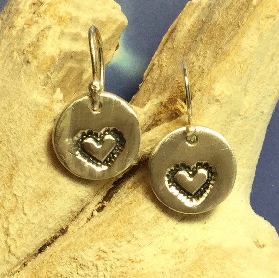Sterling and Fine Silver Antiqued Heart Earring