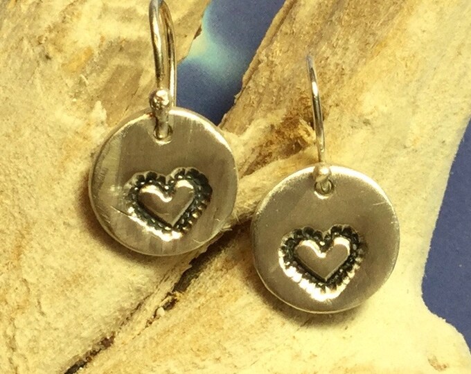 Sterling and Fine Silver Antiqued Heart Earring