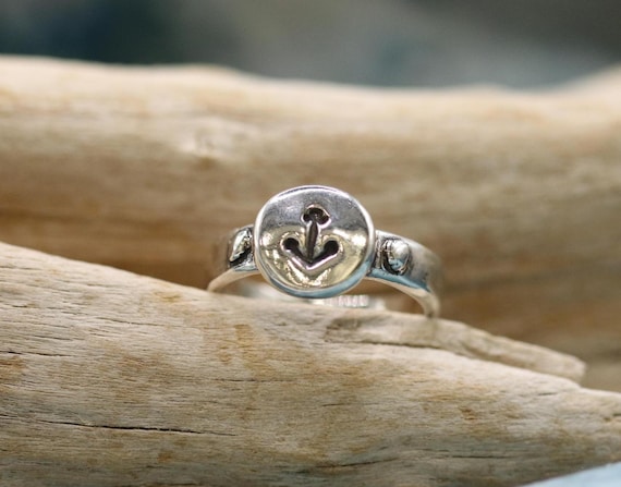 Coin Ring, Sterling Silver, Anchor, antiqued, ocean themed, nautical