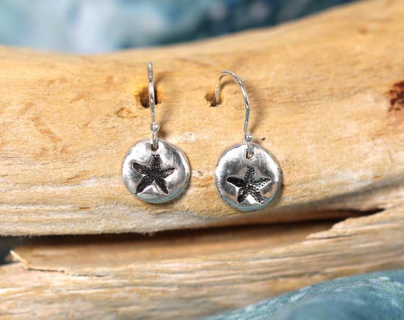 Sterling and Fine Silver Antiqued Starfish Disk Earringss