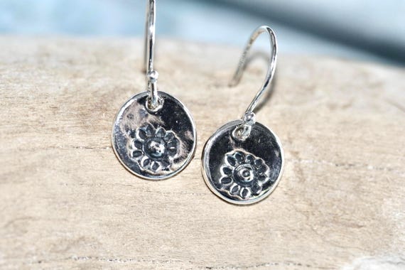 Handmade • Sterling Silver • Coin Earrings • Antiqued Sun