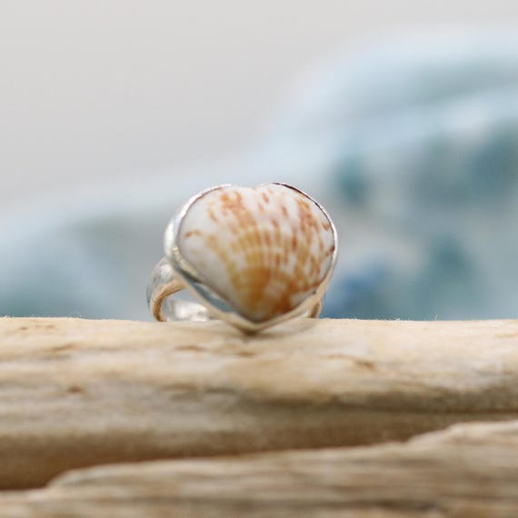 Handmade Fine Silver (.99) Ring with Bezel Heart Shaped Cockle Shell Size 6