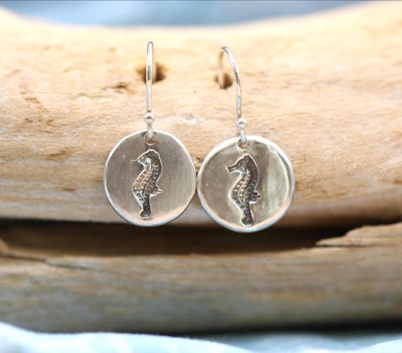 Handmade • Coin Earrings • Antiqued Seahouse