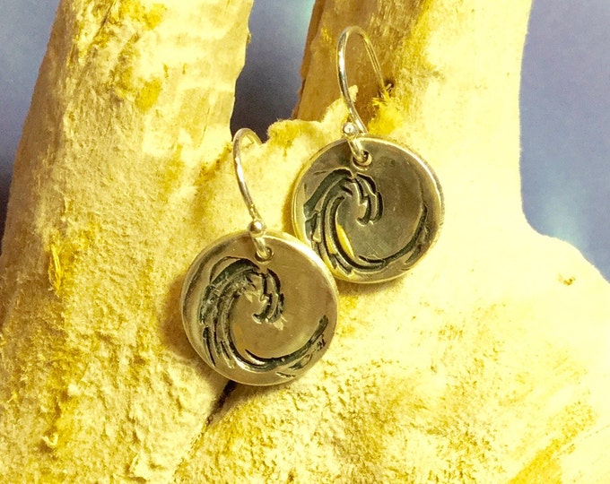 Sterling and Fine Silver Antiqued Wave Disk Earrings