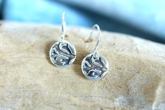 Sterling and Fine Silver Antiqued Coral Disk Earrings