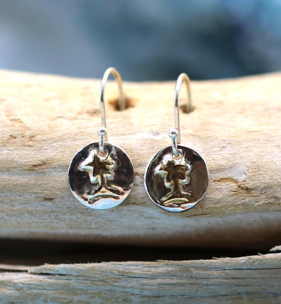 Sterling Silver Coin Shaped Hook Earrings with 22K Painted Gold Palm Tree