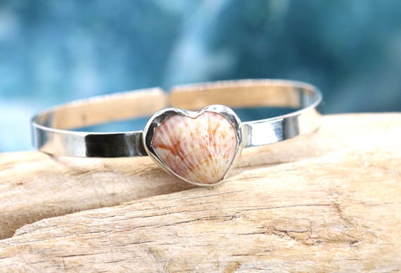 Heart Cockle Shell Cuff: Handmade Sterling Silver Adjustable Ocean-Inspired