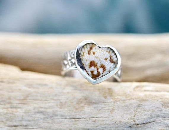 Sterling Silver Scallop Shell Heart Ring | Heart Shell Jewelry | Handmade Ocean Ring | Beach Lover Gift | Coastal Jewelry