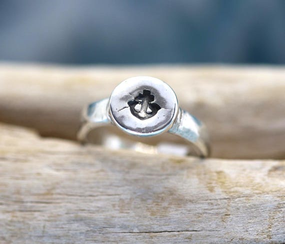 Sterling Silver Anchor Ring | Antiqued Anchor Coin Ring | Handmade Nautical Jewelry | Ocean Inspired Ring | Beach Lover Gift