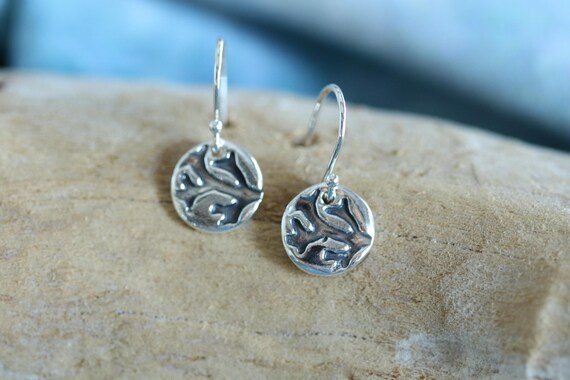 Sterling and Fine Silver Antiqued Coral Disk Earrings