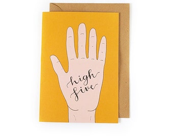 High Five - Handlettered Card - motivational card, wall art print, typography print