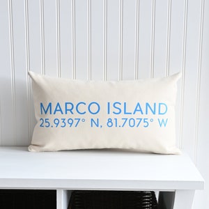 Custom Florida Longitude Latitude Rectangular Navy or Natural Canvas Pillow Cover 12 x 20