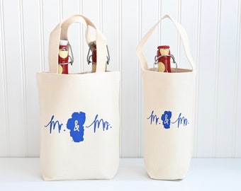 Mr. & Mrs. Lake Tahoe One or Two Bottle Wine Tote