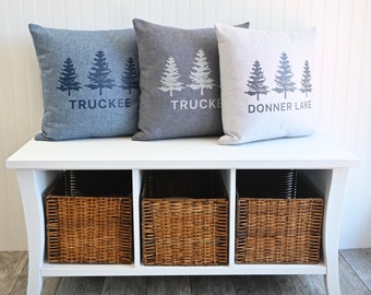 Truckee Donner Lake Three Trees Blue, Dark Grey or Light Grey 18 x 18 Pillow Cover