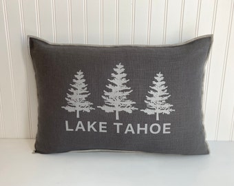 Lake Tahoe Trees 15 x 22 Gray Rectangular Pillow