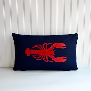 Lobster Navy or Natural Canvas Rectangular Pillow Cover Size: 12 x 20