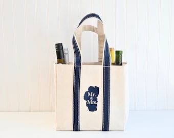 Mr. & Mrs. "Lake Tahoe" Four Bottle Wine Tote/Bag - Fits up to 4 Bottles