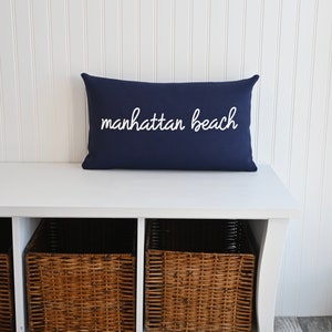 Custom Modern Rectangular Natural or Navy Canvas Pillow Cover image 2