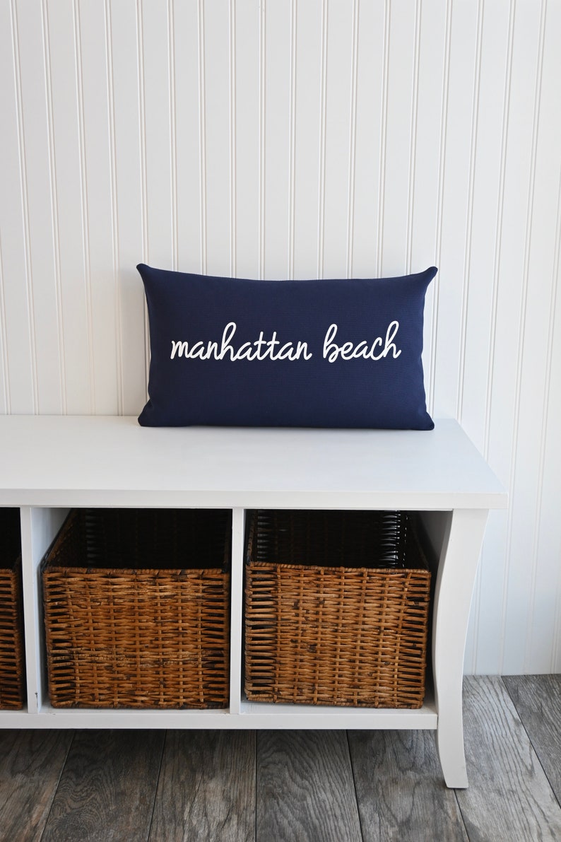 Custom Modern Rectangular Natural or Navy Canvas Pillow Cover image 2