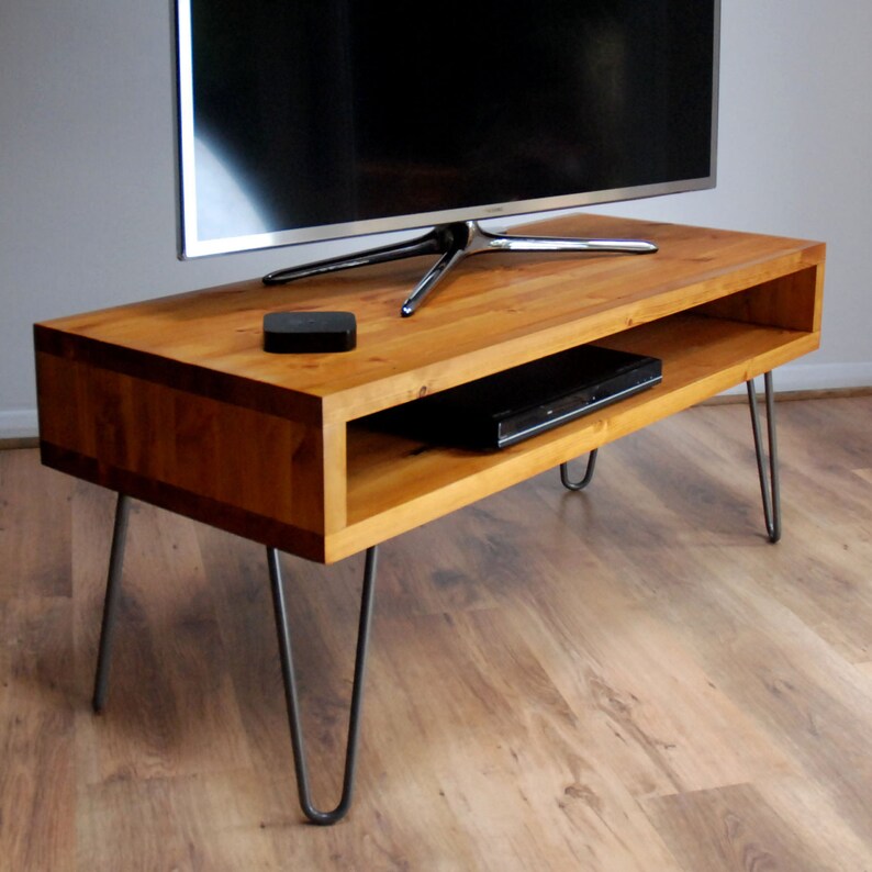 Vintage Retro Box Tv Stand W Metal Hairpin Legs Solid Wood Vintage Retro Box Tv Stand W Metal Hairpin Legs Solid Wood Image