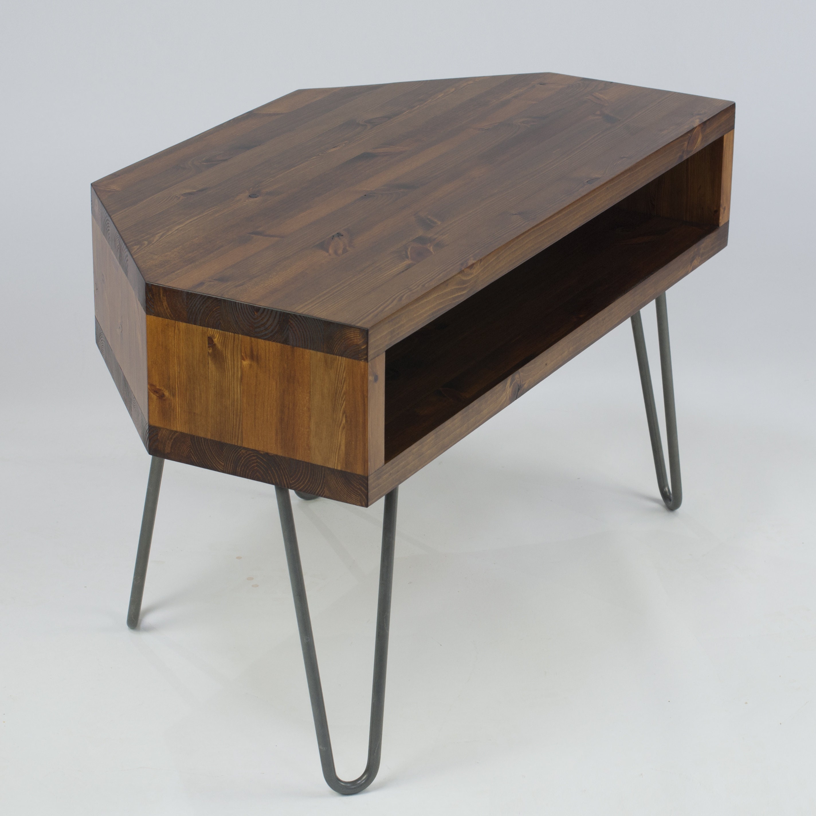 Vintage Retro Corner TV Stand w/ Metal Hairpin Legs Solid Etsy