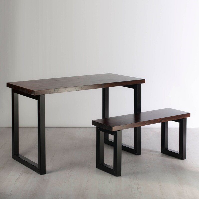 Solid Wood Industrial Desk With Bench Rustic Jacobian Dark Etsy
