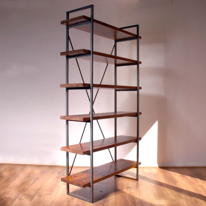 Rustic Solid Wood And Steel Free Standing Shelves Image 0