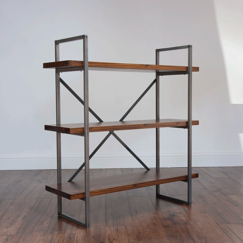 Industrial Rustic Solid Wood And Steel Free Standing Shelves Etsy