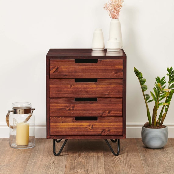 Mesita de centro pequeña, cajonera de madera maciza, patas de gabinete de  una pieza con 2 cajones de almacenamiento masivo para el hogar, sala de
