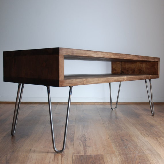 Vintage Retro Box Tv Stand W Metal Hairpin Legs Solid Wood Etsy