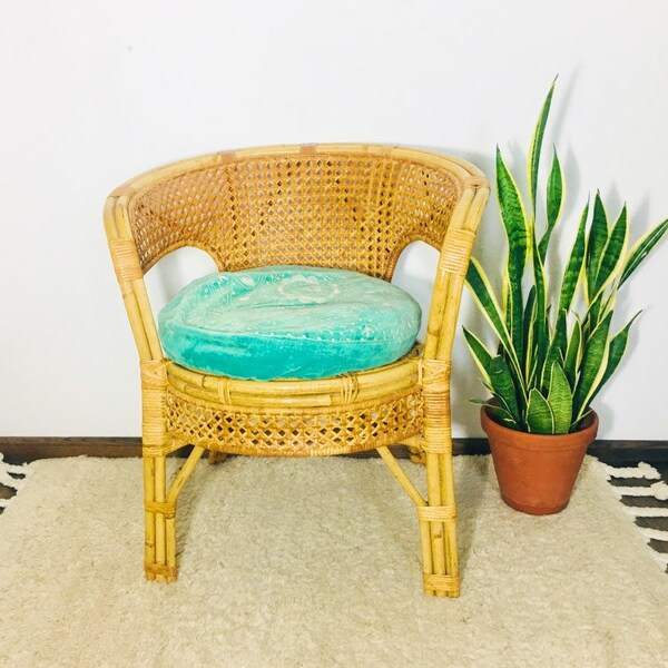 Vintage rotan stoel jaren 60, retro bamboe kuipstoel midcentury