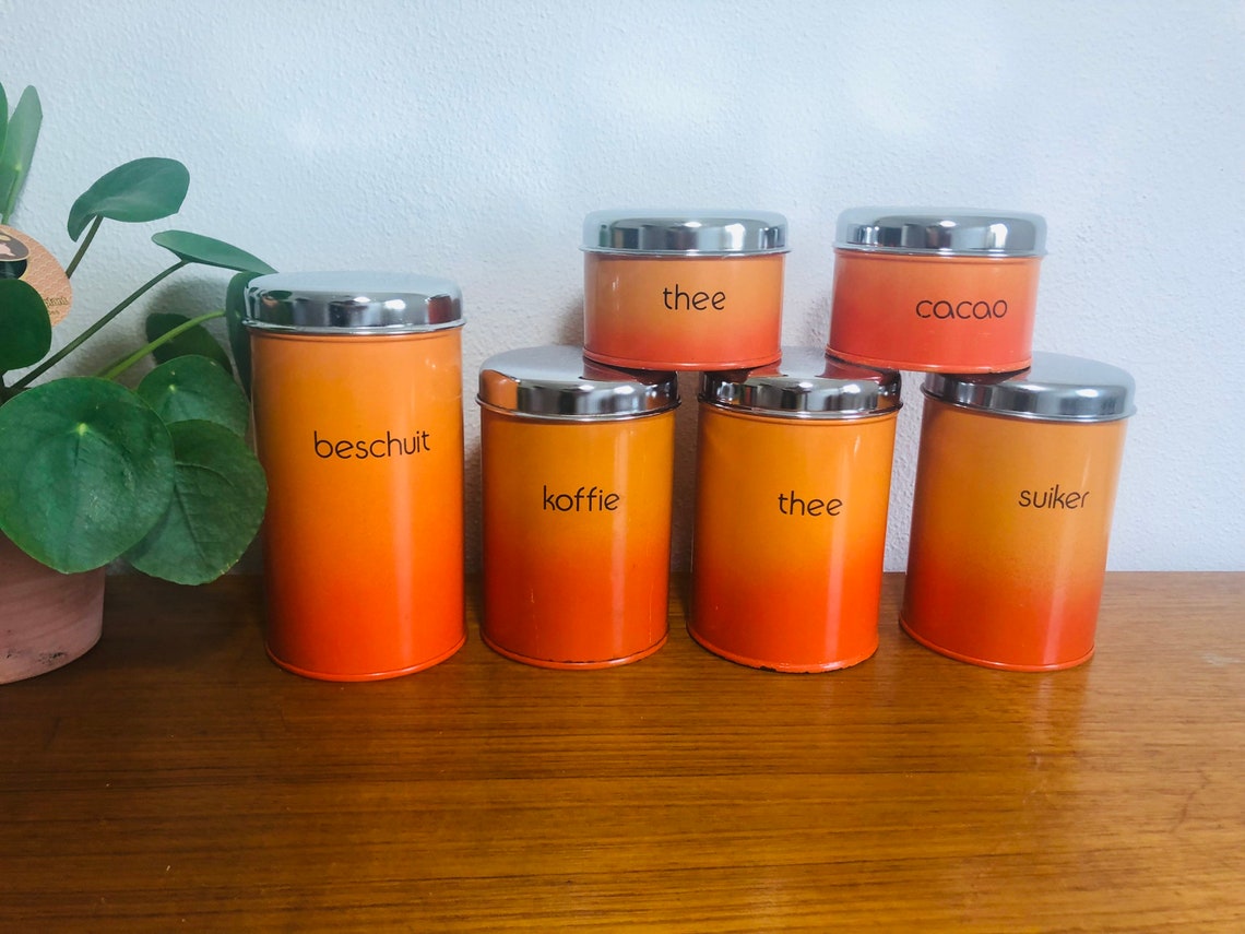 Juego de 6 latas de almacenamiento de naranja vintage | Etsy