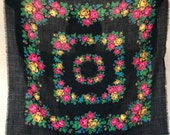 Soviet Wool scarf. Ukrainian shawl. Wool. Flower scarf. Black roses. USSR. Vintage 80 39 s. Babushka