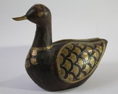 Vintage Wooden Duck with Brass decor, Vintage Duck Decoy, Soviet Duck Decoy, Duck decor, hand carved duck, christmas gift, gift idea