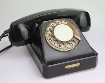 1967 Soviet phone. russia Soviet Desk phone. black rotary phone. Disk phone. Vintage phone USSR. vintage telepgone