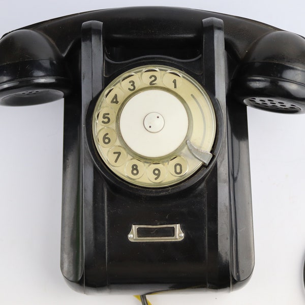 1961 Soviet wall phone. Soviet telephone. Vintage phone. Vintage telephone. Rotary Dial Phone. Black rotary phone,