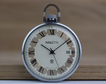 1984 Soviet pocket watch, Raketa, vintage mechanical pocket watch USSR, working, vintage watch, ussr pocket watches