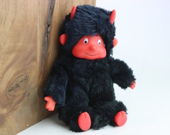 19 cm Rare Monchhichi Devil, monkey sucking finger, vintage monkey, Japan rubber face demon toy doll, Sekiguchi, sucks finger