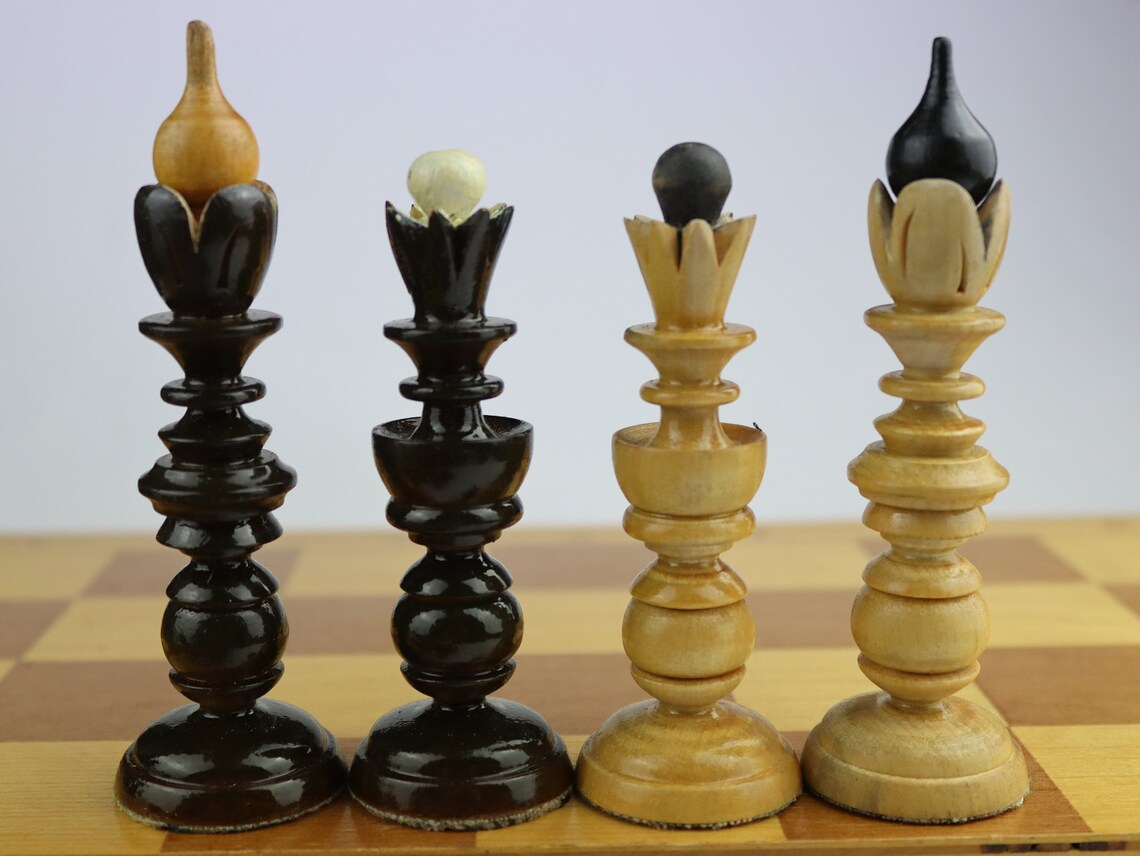 1978 Vintage chess set hand carved wooden chess set big Etsy