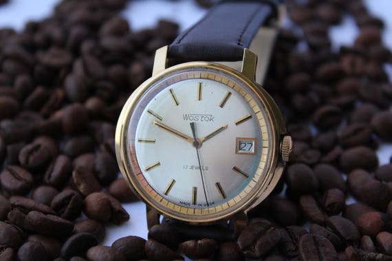 Soviet watch, gold plated, vintage mens watch Wos… - image 1