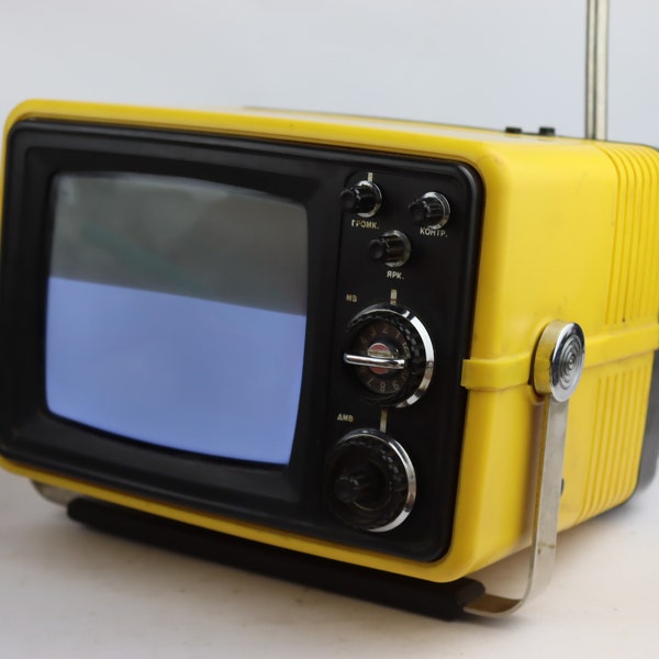 Vintage Yellow Portable TV Silelis 402D. Shiljalis Television USSR. Space Age Retro style TV Silelis. Prop Home Decor. Space Age Design
